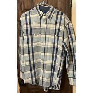 Wrangler Mens Large Light Blue Plaid Pearl Snap Western Shirt Long Sleeve